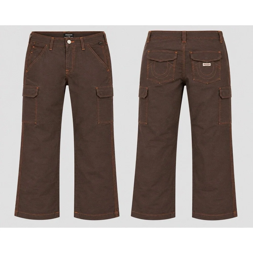 True Religion Cargo Pants  Men's 36  Bracken Brown  org trim wide leg